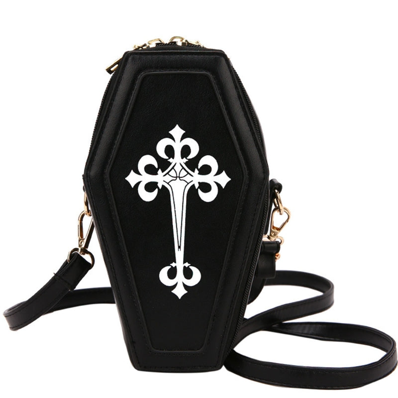 Retro Gothic Shoulder Bag Halloween Handbag Cross Crossbody Bag Coffin Shape Purses for Women Girls Theme Party