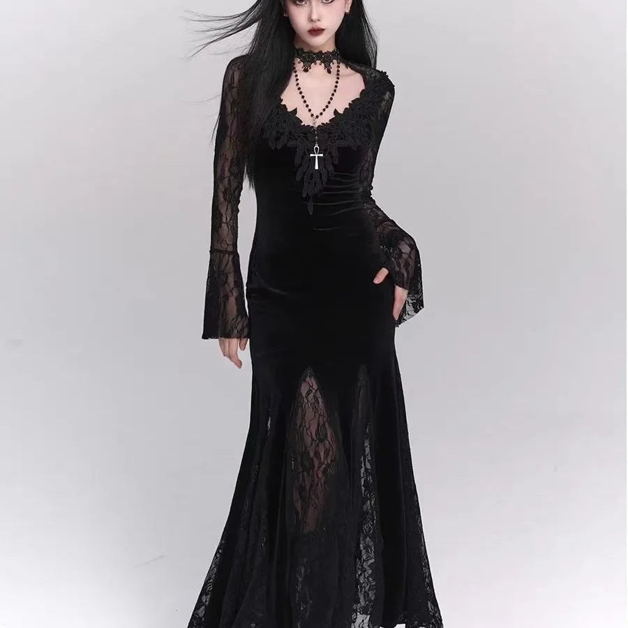 Gothic Wine Red Lace Dress