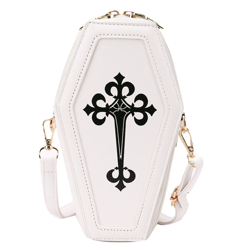 Retro Gothic Shoulder Bag Halloween Handbag Cross Crossbody Bag Coffin Shape Purses for Women Girls Theme Party