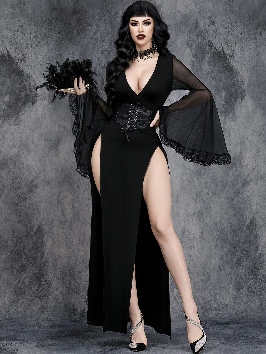 Gothic Lace Flare Sleeve Dress