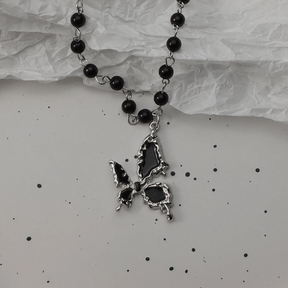 Gothic Black Rosary Necklace
