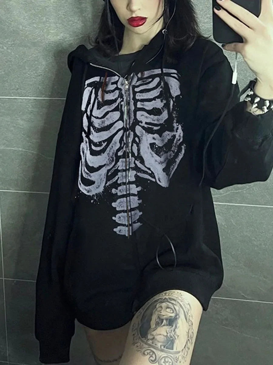 Goth Chill Skull Zip-Up Hoodie