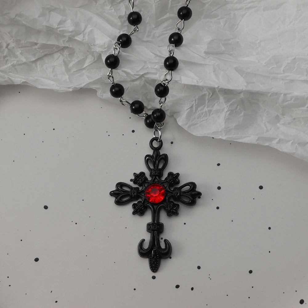 Gothic Black Rosary Necklace