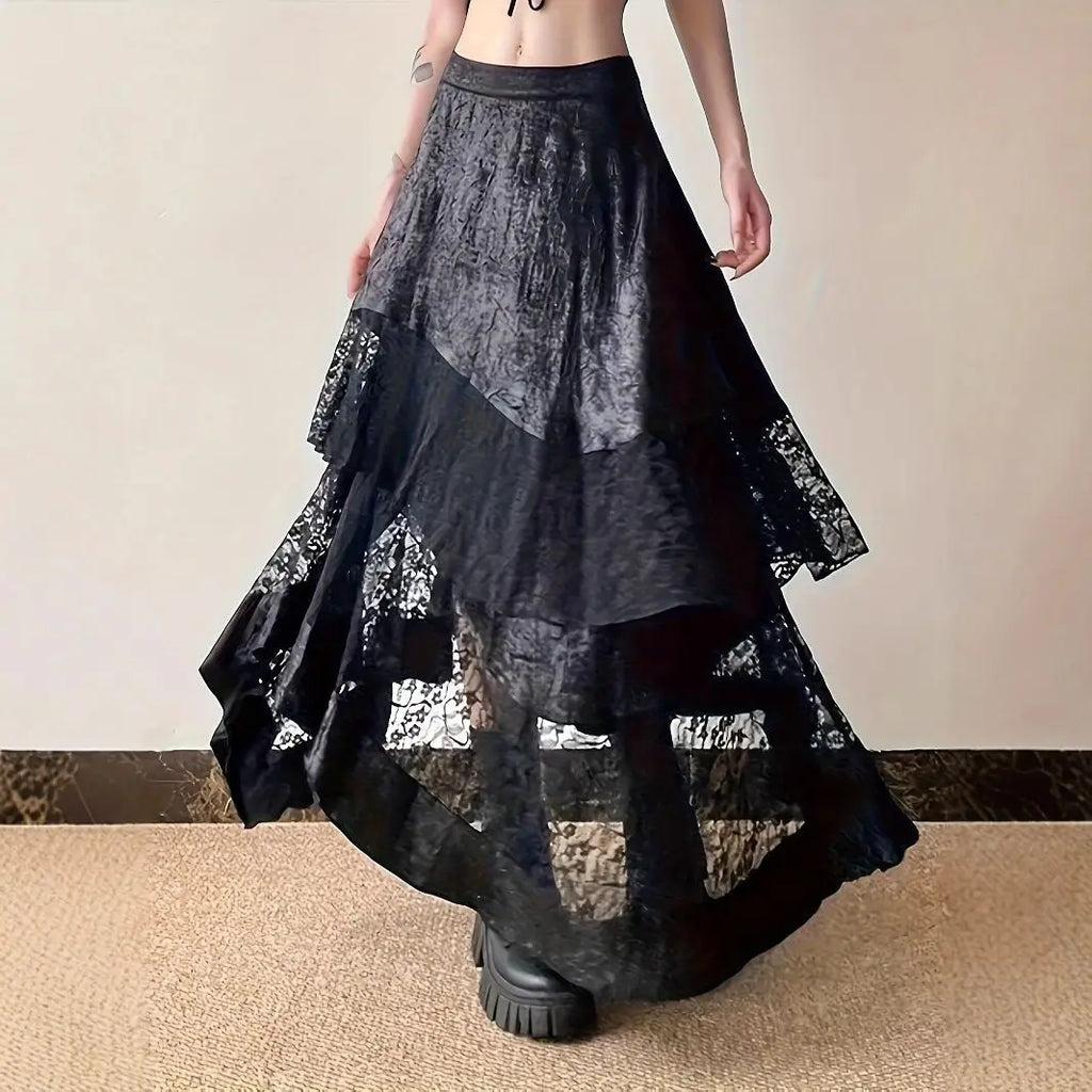 Gothic Vintage Midnight Lace Midi Skirt