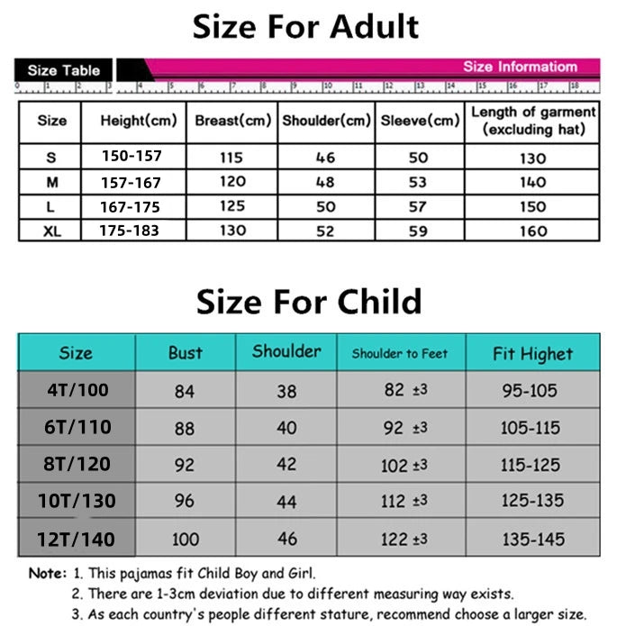 Adults Kids Onesies Soft Long Sleeves Pajamas