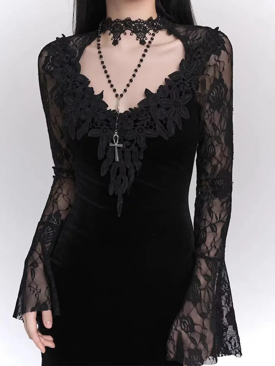 Gothic Wine Red Lace Dress
