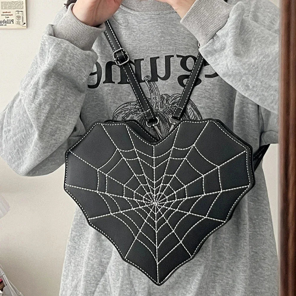 Halloween Gothic Shoulder Bag Women PU Leather Web Spider Women Backpack Cobweb Crossbody Bag Handbag Purse Girls Halloween Gift