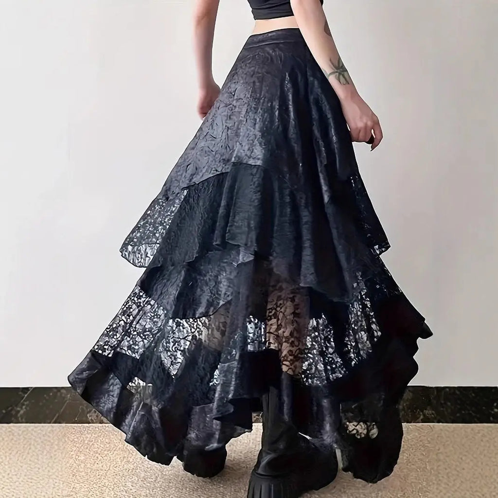 Gothic Vintage Midnight Lace Midi Skirt