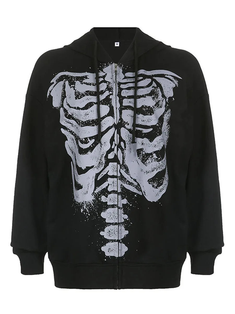 Goth Chill Skull Zip-Up Hoodie