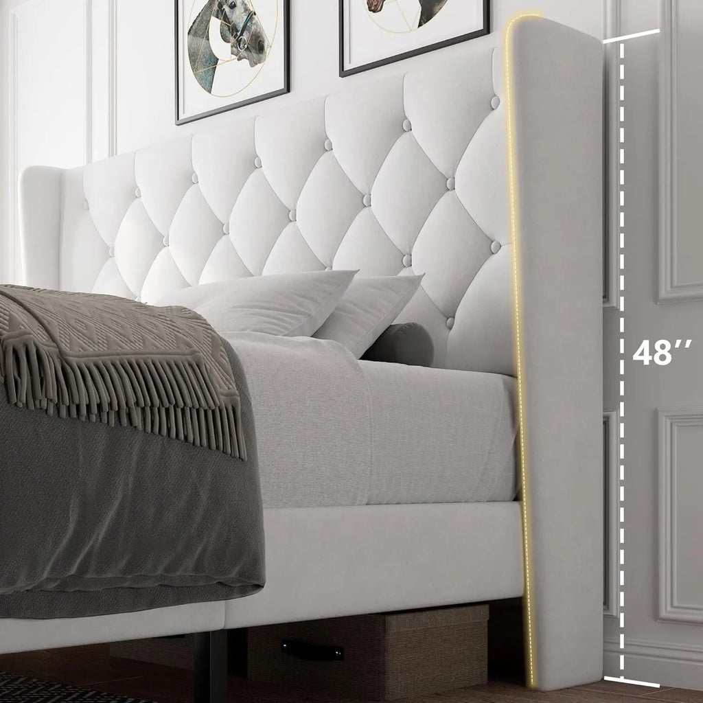 Queen Velvet Tufted Upholstered Platform Bed