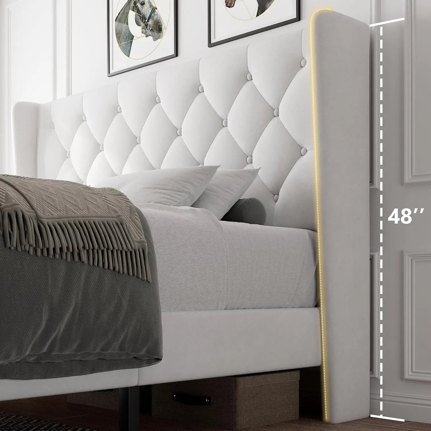 Queen Velvet Tufted Upholstered Platform Bed
