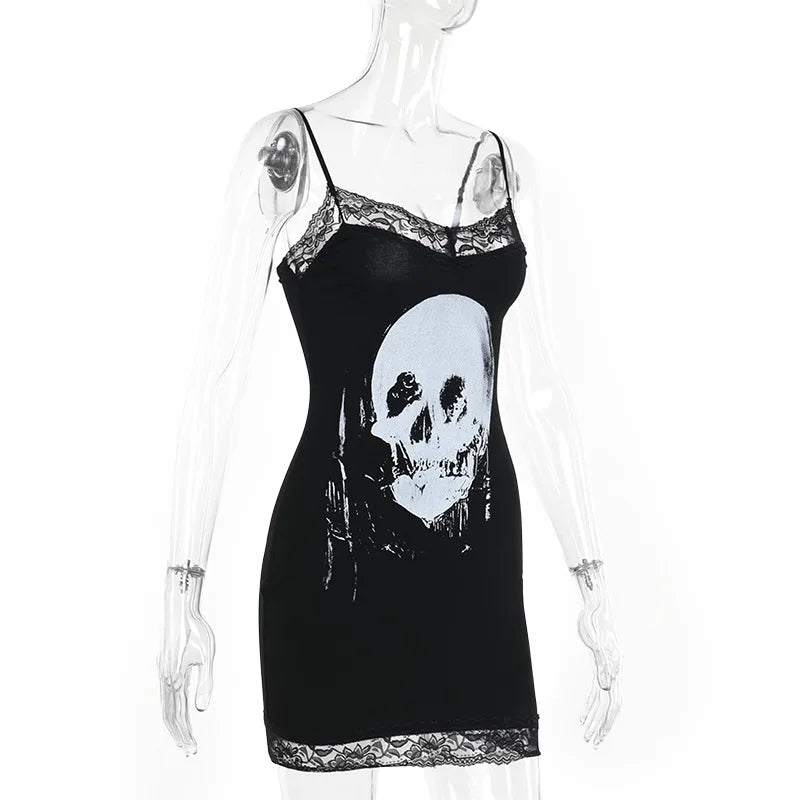 Lace Skull Bodycon Mini Dress