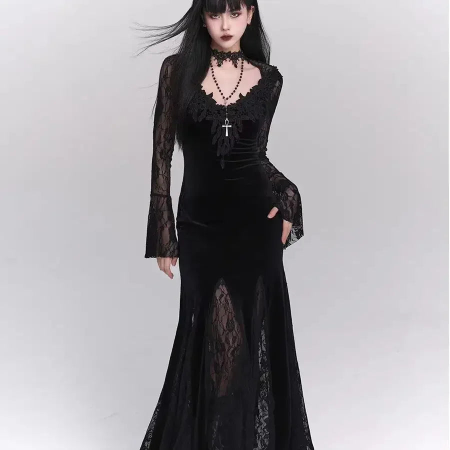 Gothic Wine Red Lace Dress