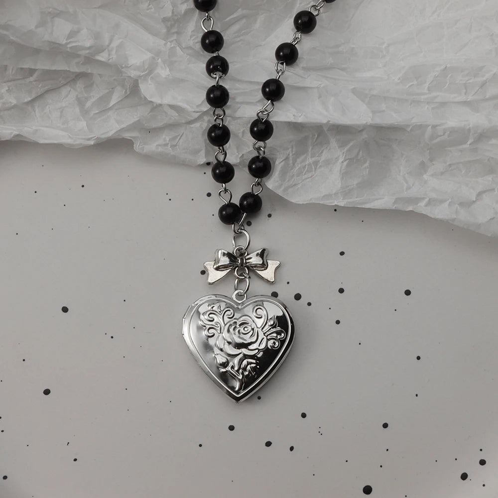 Gothic Black Rosary Necklace