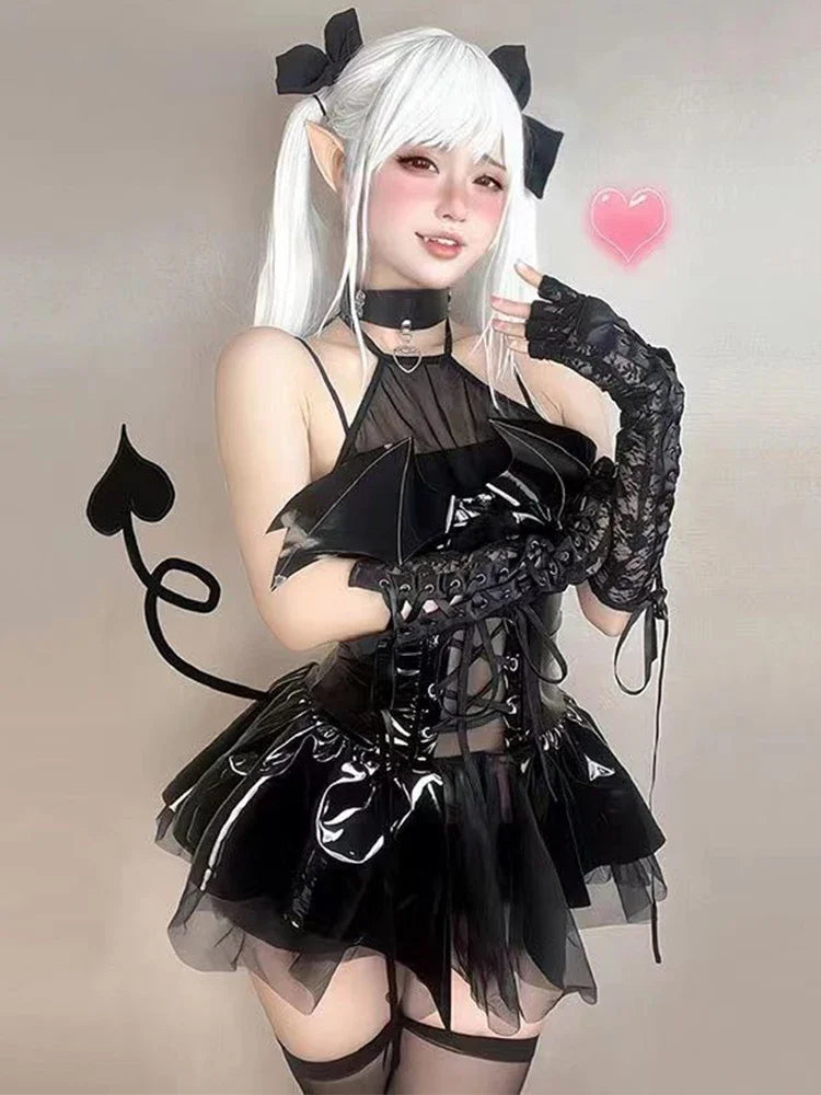Goth Bat Wing Corset Dress Bondage Attire