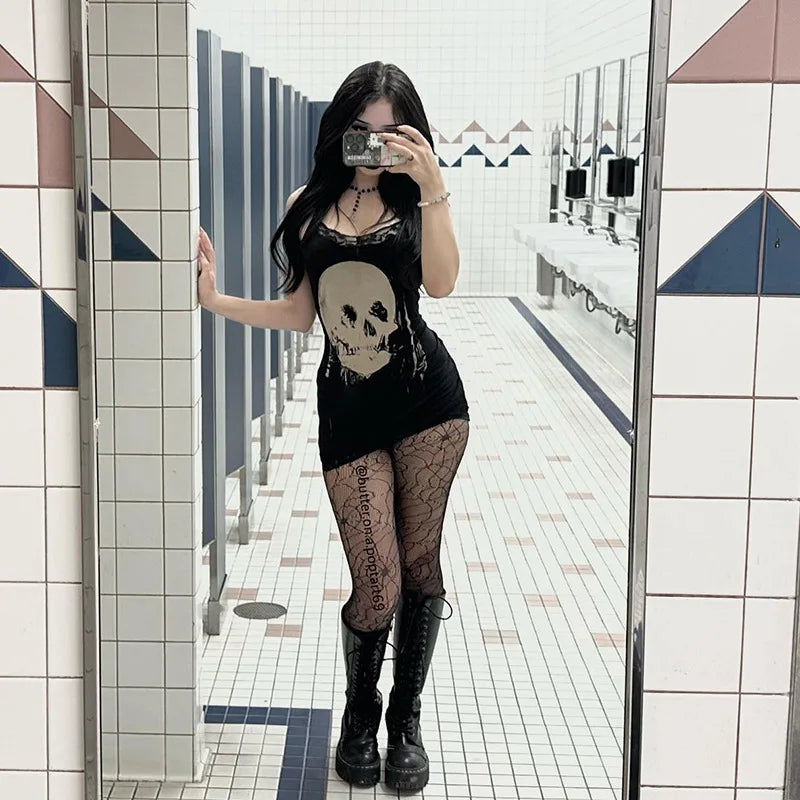 Lace Skull Bodycon Mini Dress