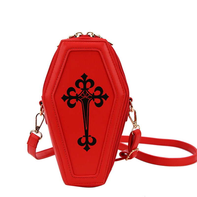 Retro Gothic Shoulder Bag Halloween Handbag Cross Crossbody Bag Coffin Shape Purses for Women Girls Theme Party