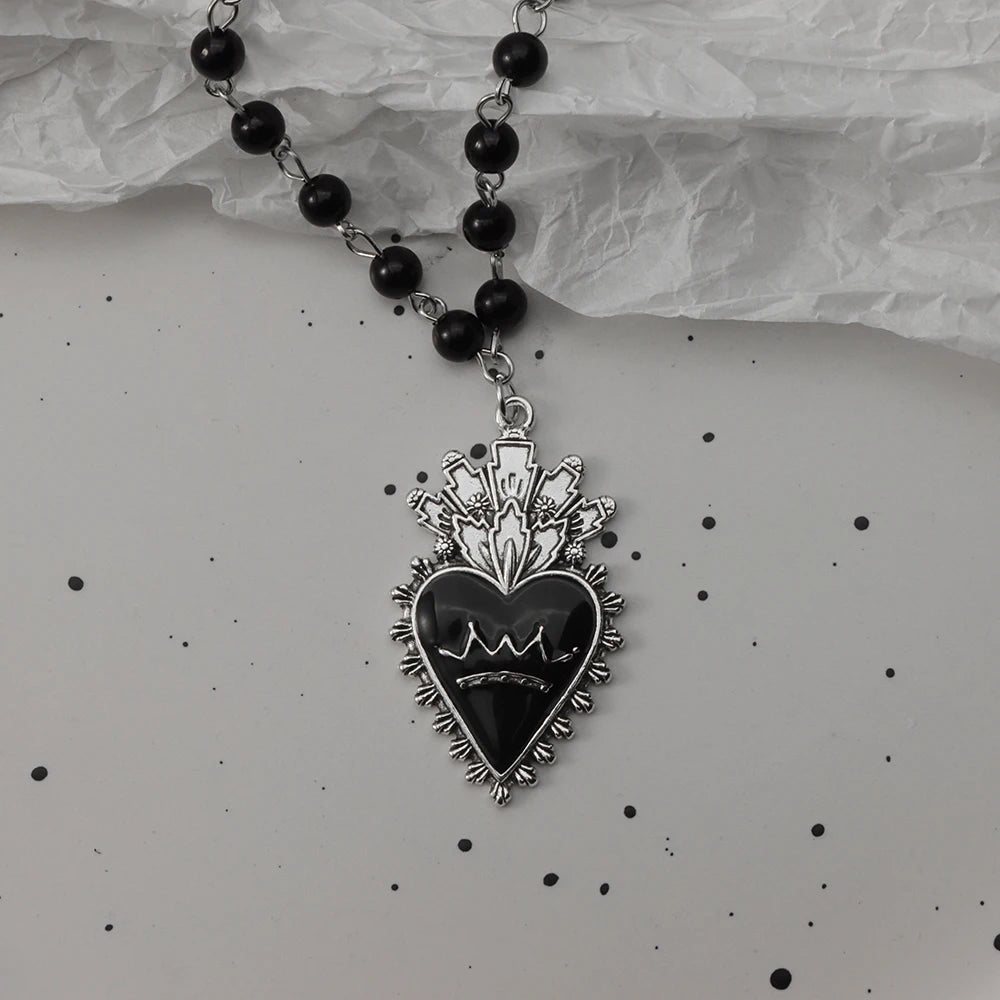 Gothic Black Rosary Necklace