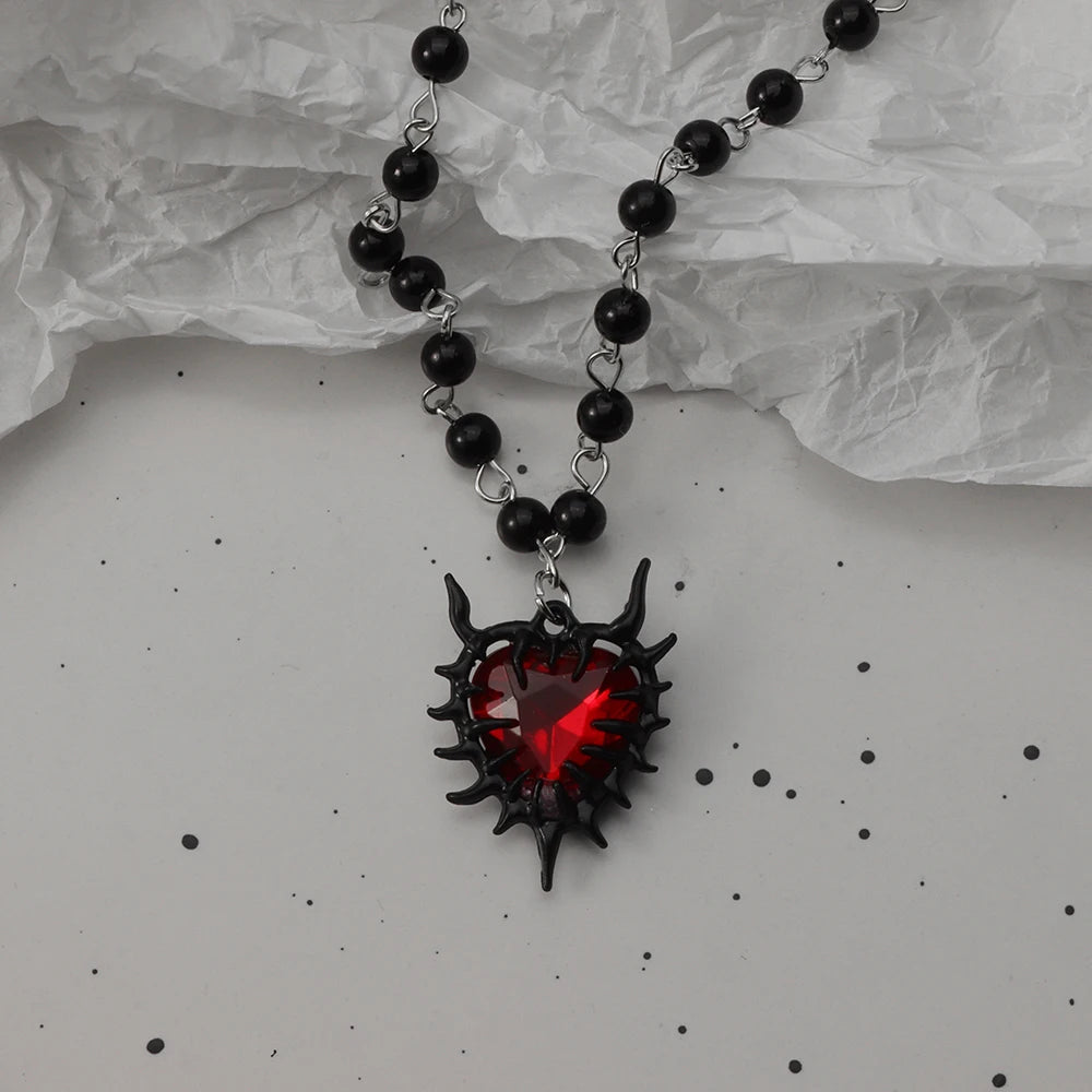 Gothic Black Rosary Necklace