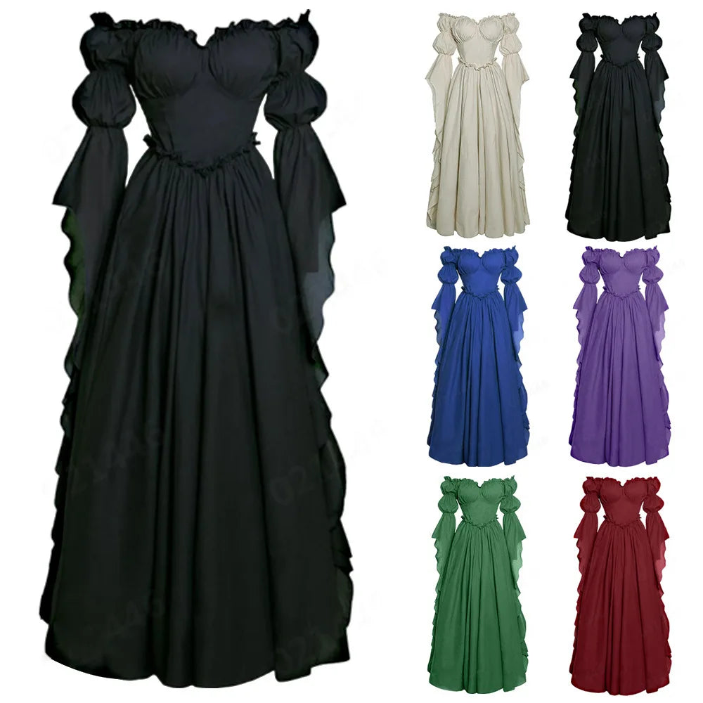 Medieval Gothic Ruffle Dress Long