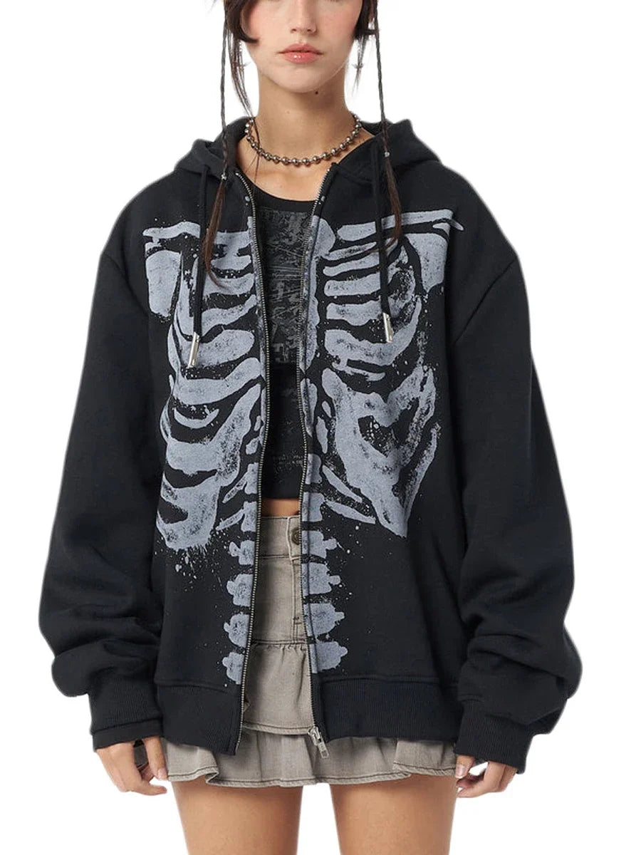Goth Chill Skull Zip-Up Hoodie