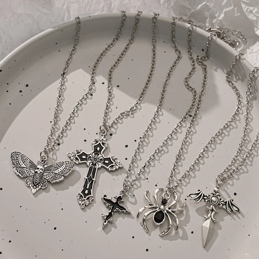 Cross Skeleton Spider Necklace