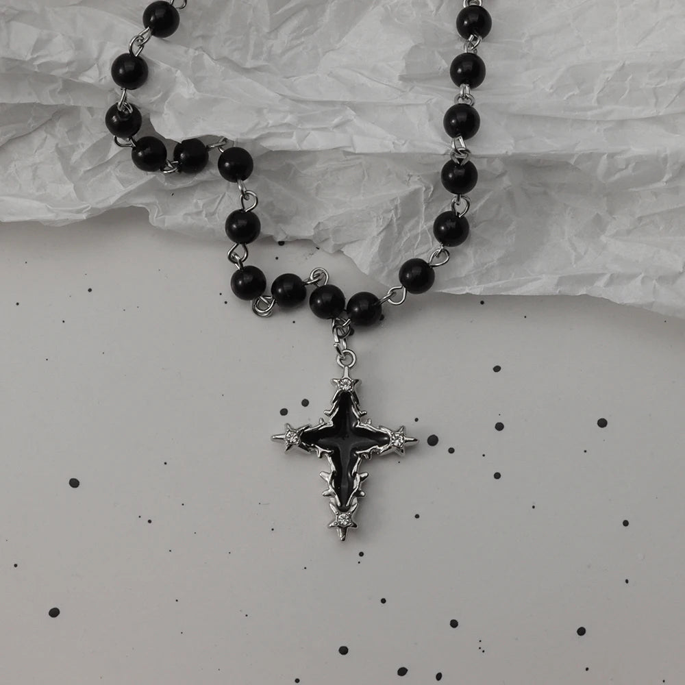 Gothic Black Rosary Necklace