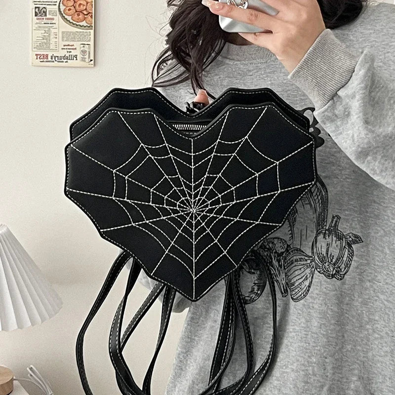 Halloween Gothic Shoulder Bag Women PU Leather Web Spider Women Backpack Cobweb Crossbody Bag Handbag Purse Girls Halloween Gift