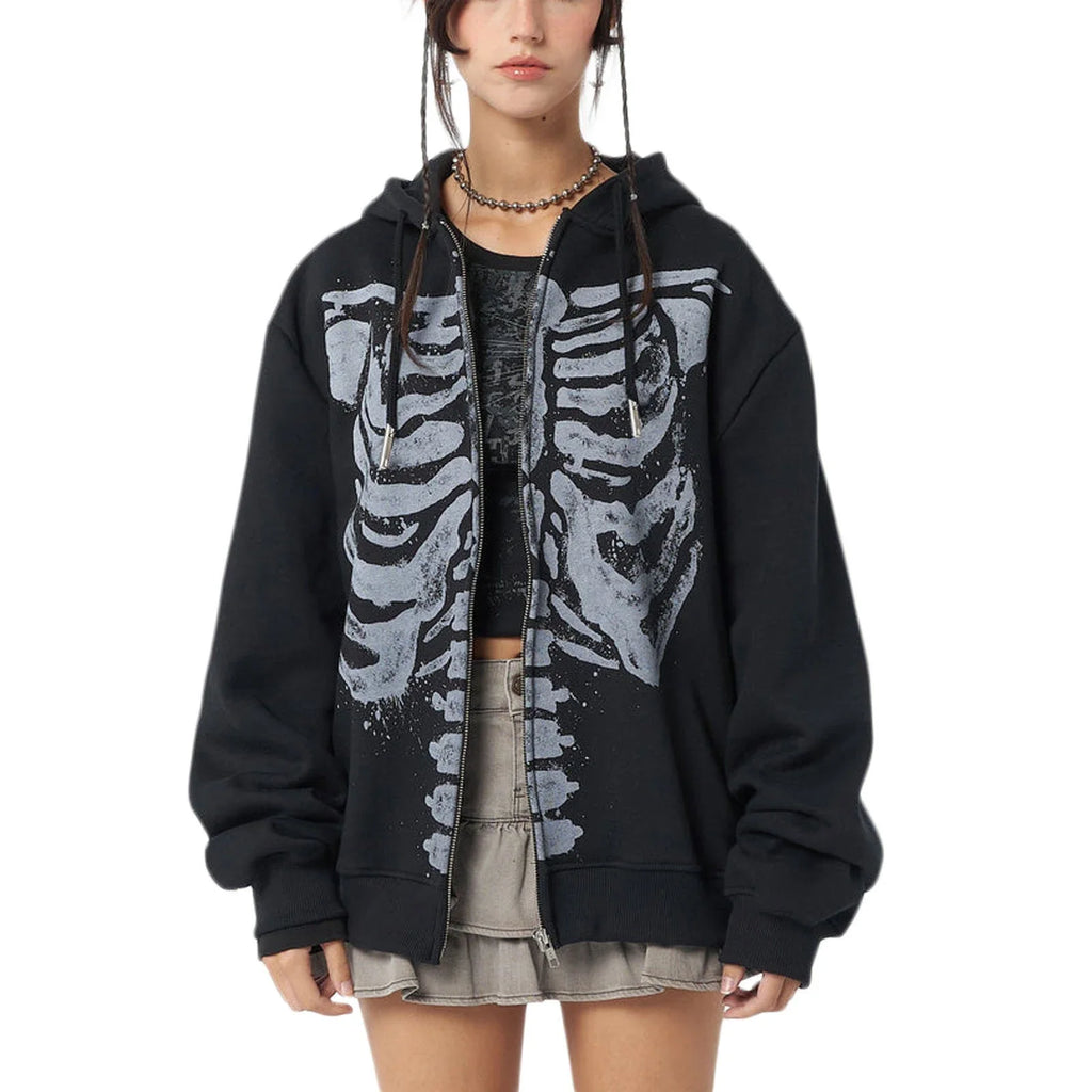 Goth Chill Skull Zip-Up Hoodie