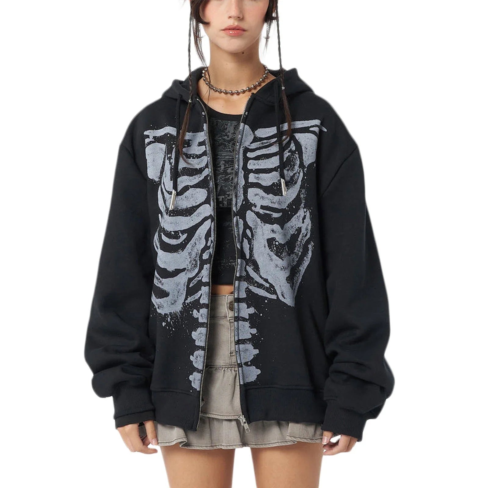 Goth Chill Skull Zip-Up Hoodie