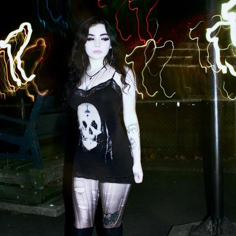 Lace Skull Bodycon Mini Dress