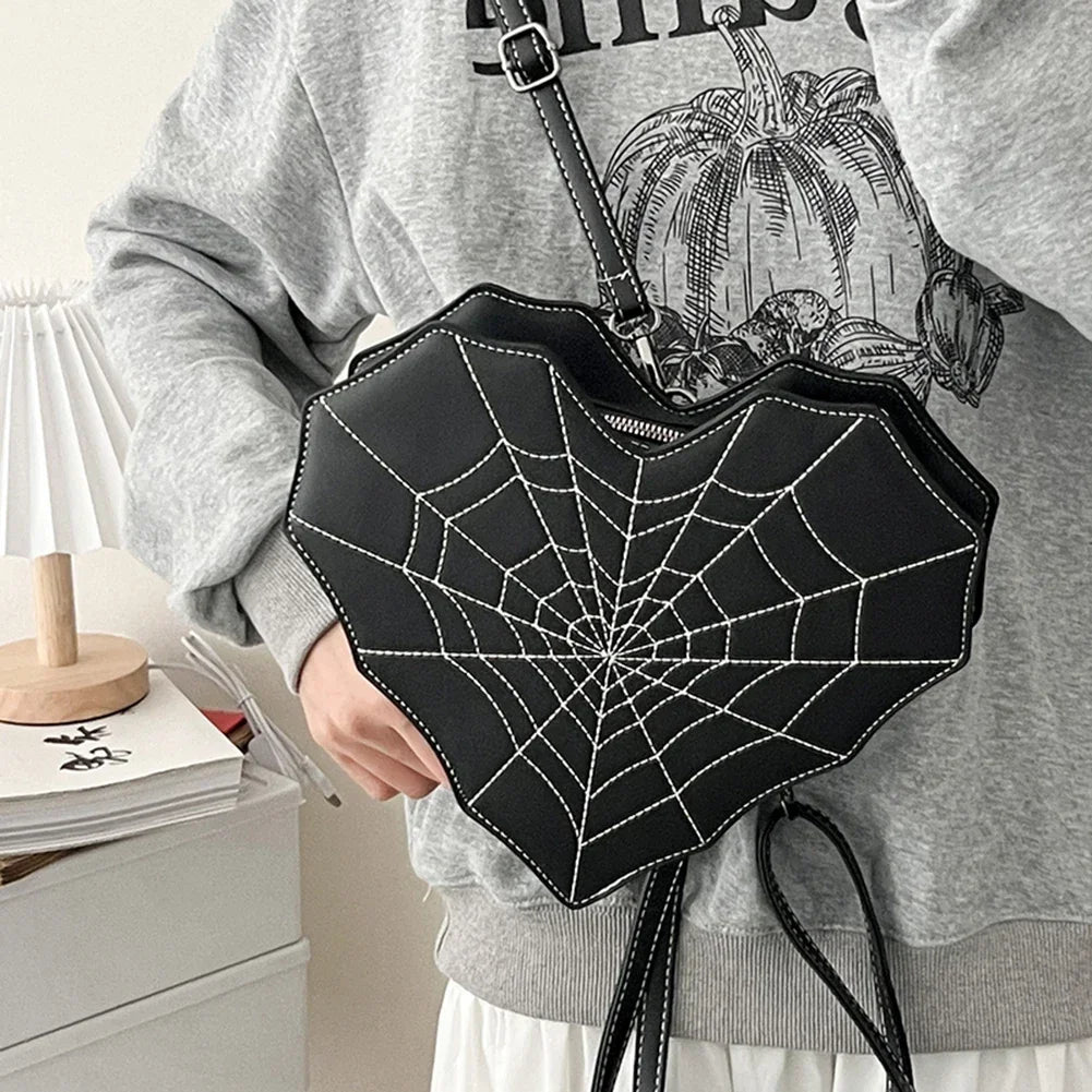 Halloween Gothic Shoulder Bag Women PU Leather Web Spider Women Backpack Cobweb Crossbody Bag Handbag Purse Girls Halloween Gift