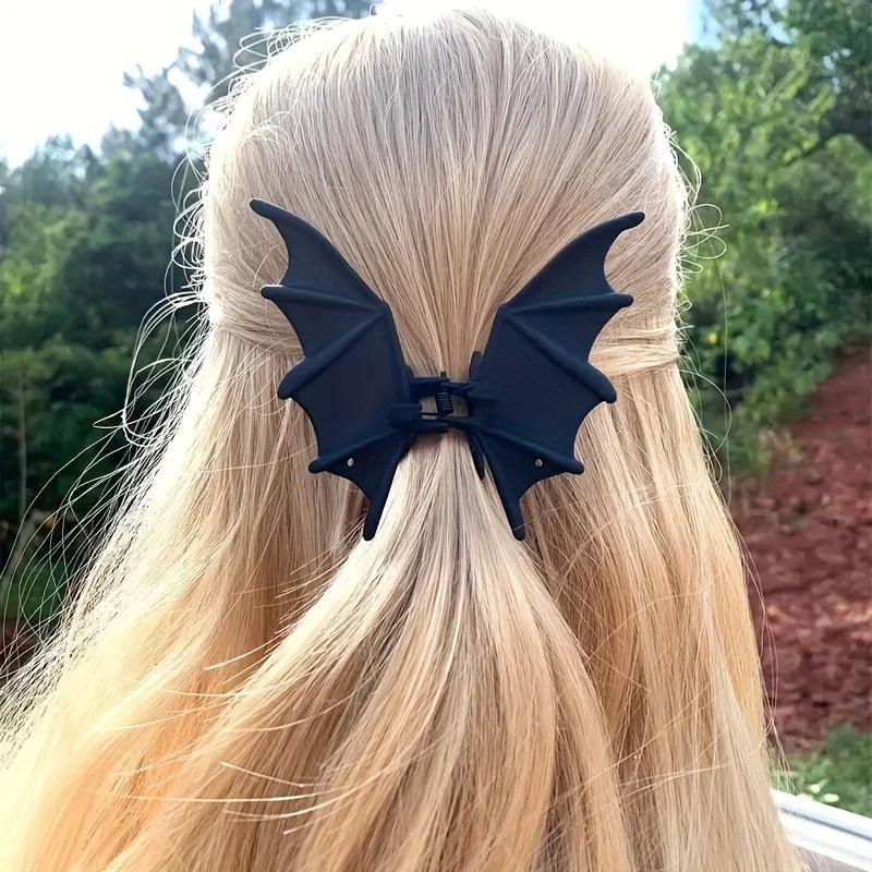 Gothic Bat Hair Clip Matte Black