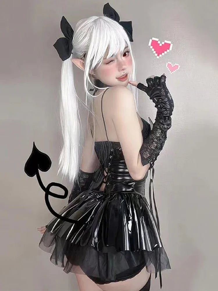 Goth Bat Wing Corset Dress Bondage Attire