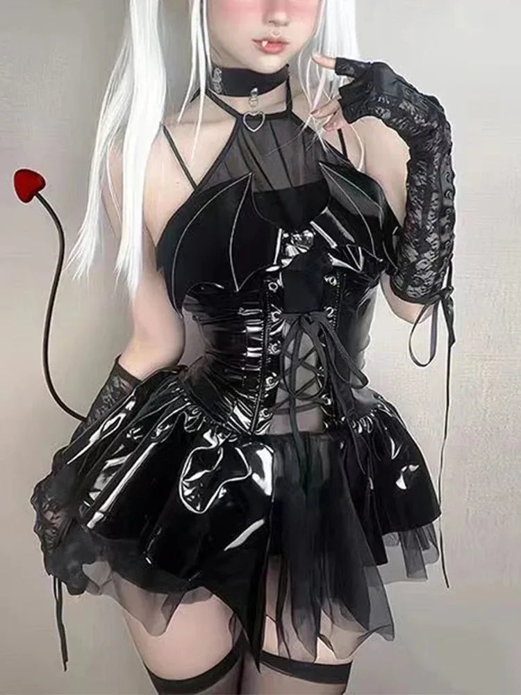 Goth Bat Wing Corset Dress Bondage Attire