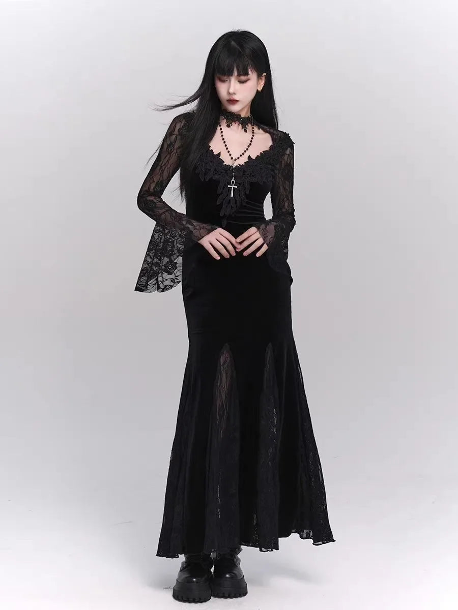 Gothic Wine Red Lace Dress