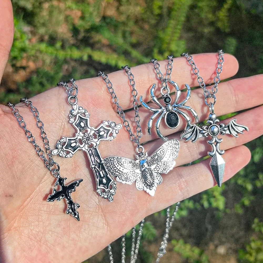 Cross Skeleton Spider Necklace
