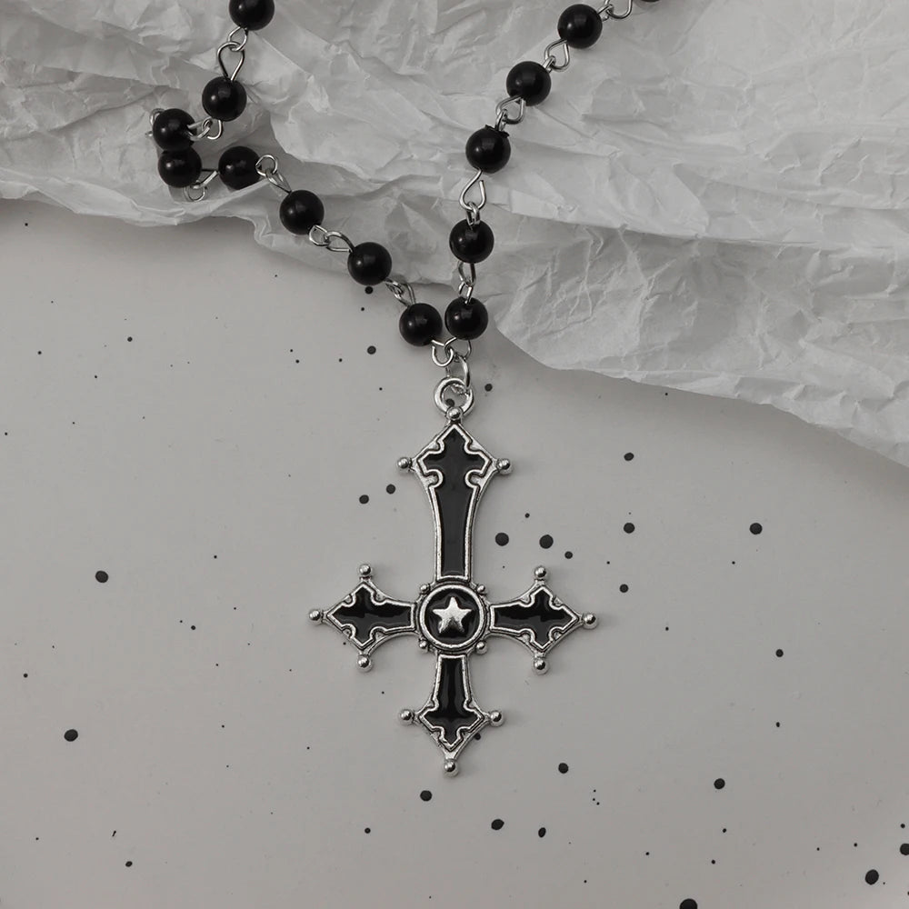 Gothic Black Rosary Necklace