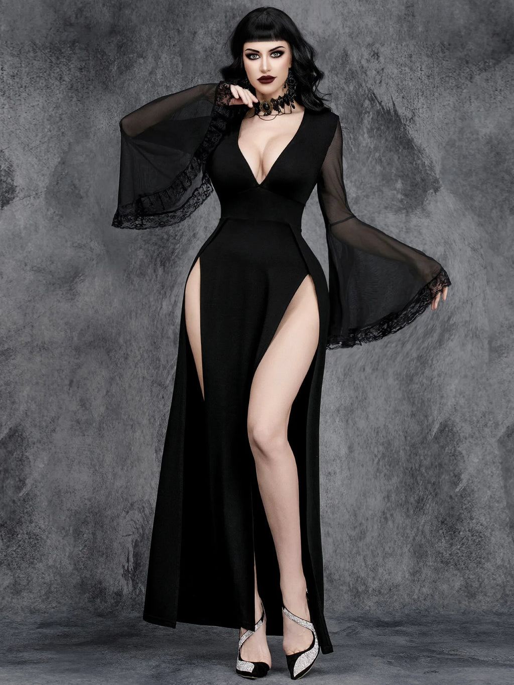 Gothic Lace Flare Sleeve Dress