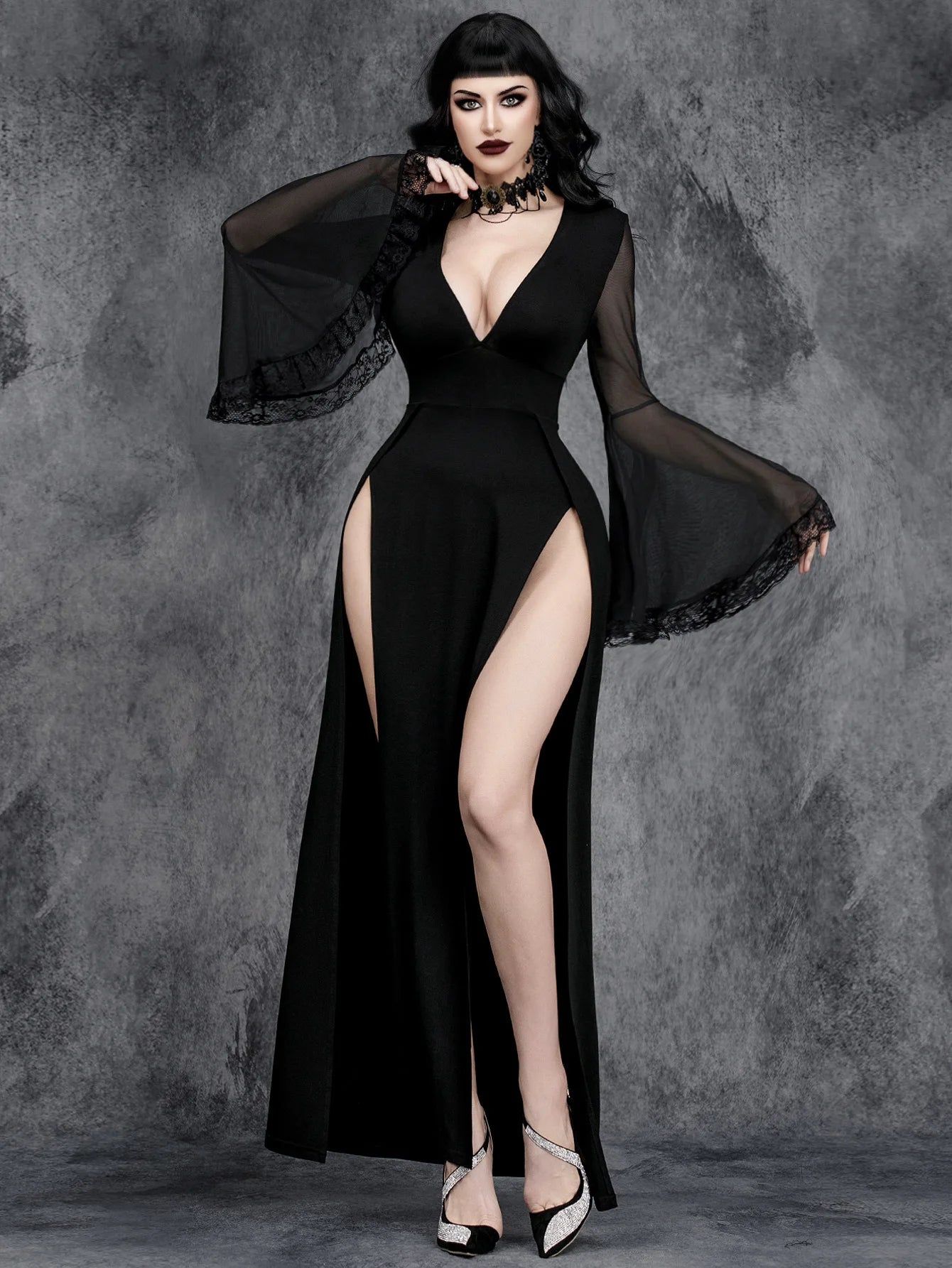 Gothic Lace Flare Sleeve Dress