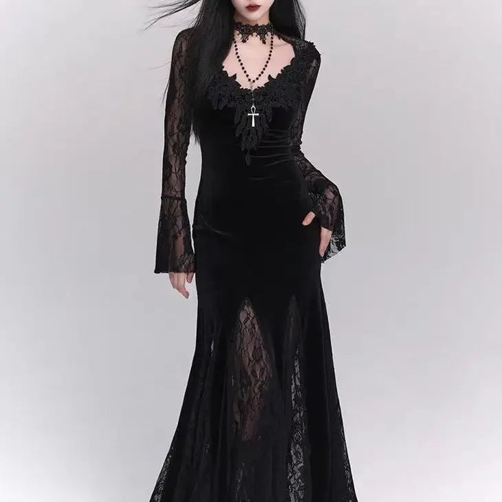 Gothic Wine Red Lace Dress