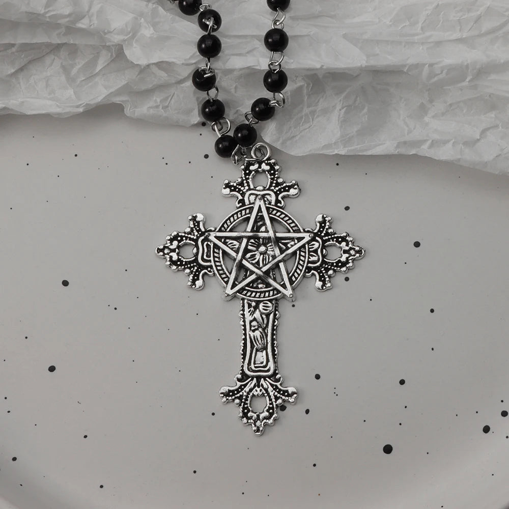 Gothic Black Rosary Necklace