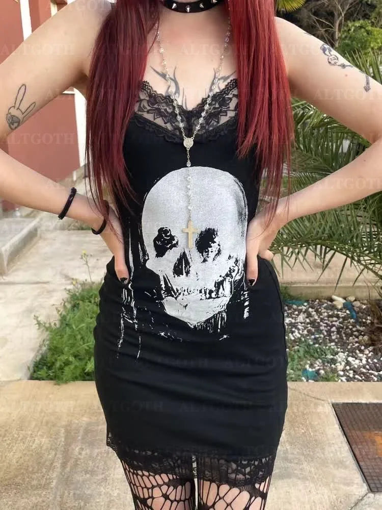 Lace Skull Bodycon Mini Dress
