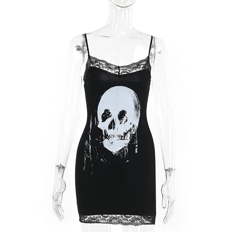 Lace Skull Bodycon Mini Dress