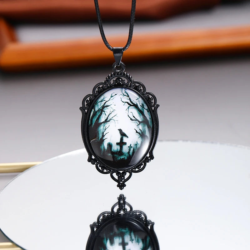Gothic Vampire Cameo Pendant Choker Velvet Necklace for Women Fashion Pagan Witchcraft Jewelry Female Gifts Creative Punk Choker