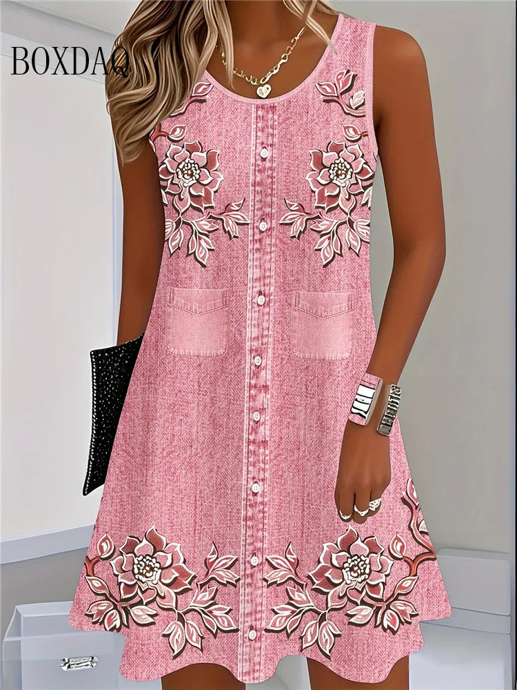 Sleeveless Bohemian Dress Vest Flowers
