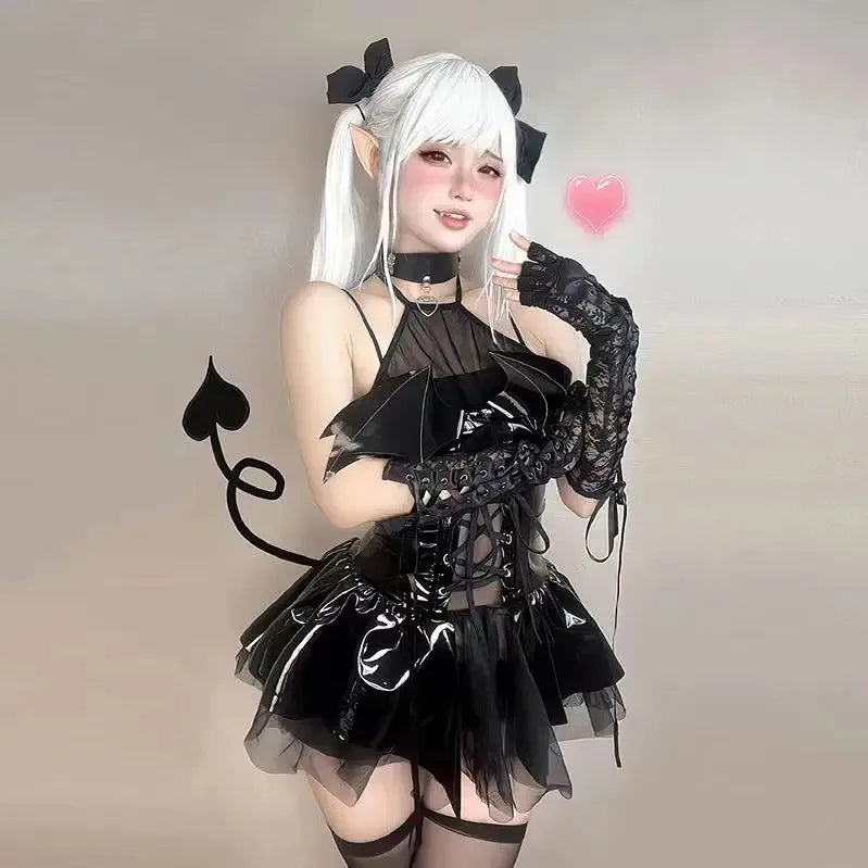 Goth Bat Wing Corset Dress Bondage Attire