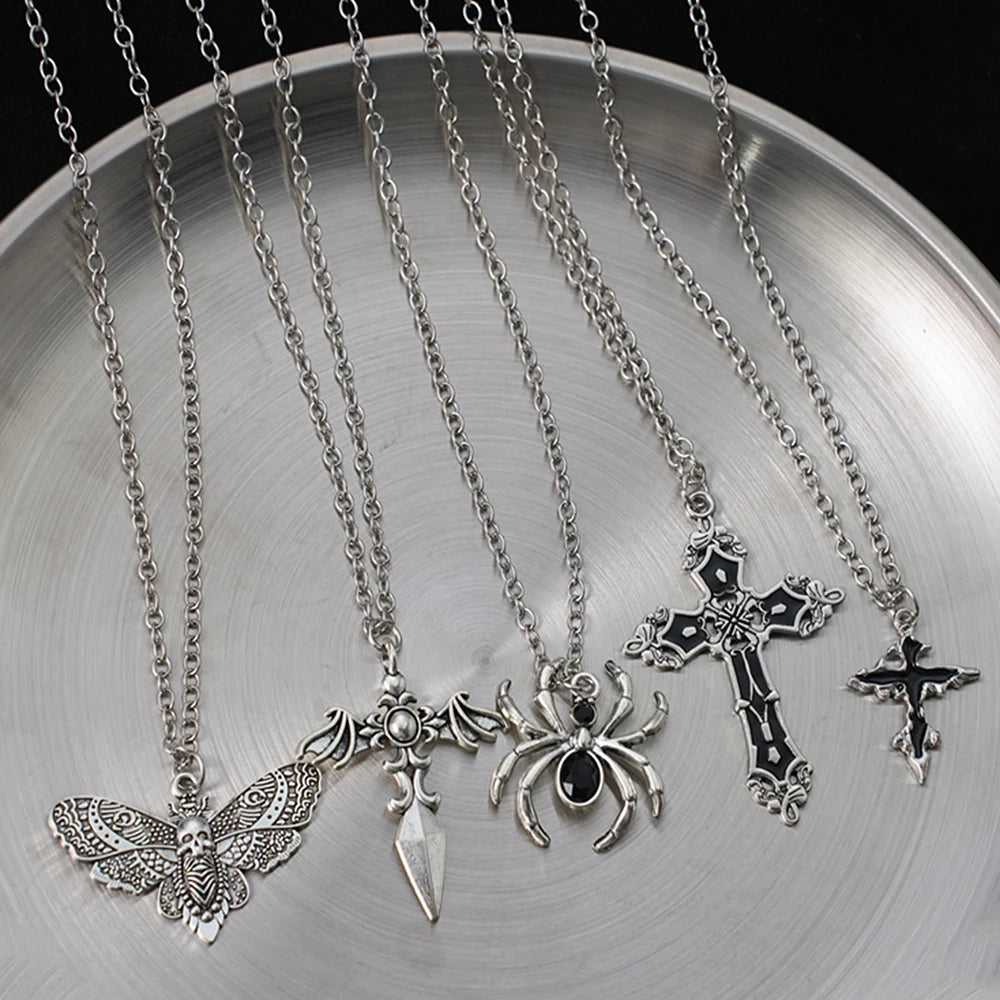 Cross Skeleton Spider Necklace