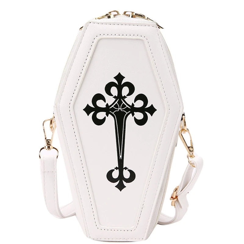 Retro Gothic Shoulder Bag Halloween Handbag Cross Crossbody Bag Coffin Shape Purses for Women Girls Theme Party