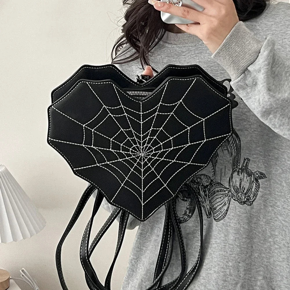Halloween Gothic Shoulder Bag Women PU Leather Web Spider Women Backpack Cobweb Crossbody Bag Handbag Purse Girls Halloween Gift